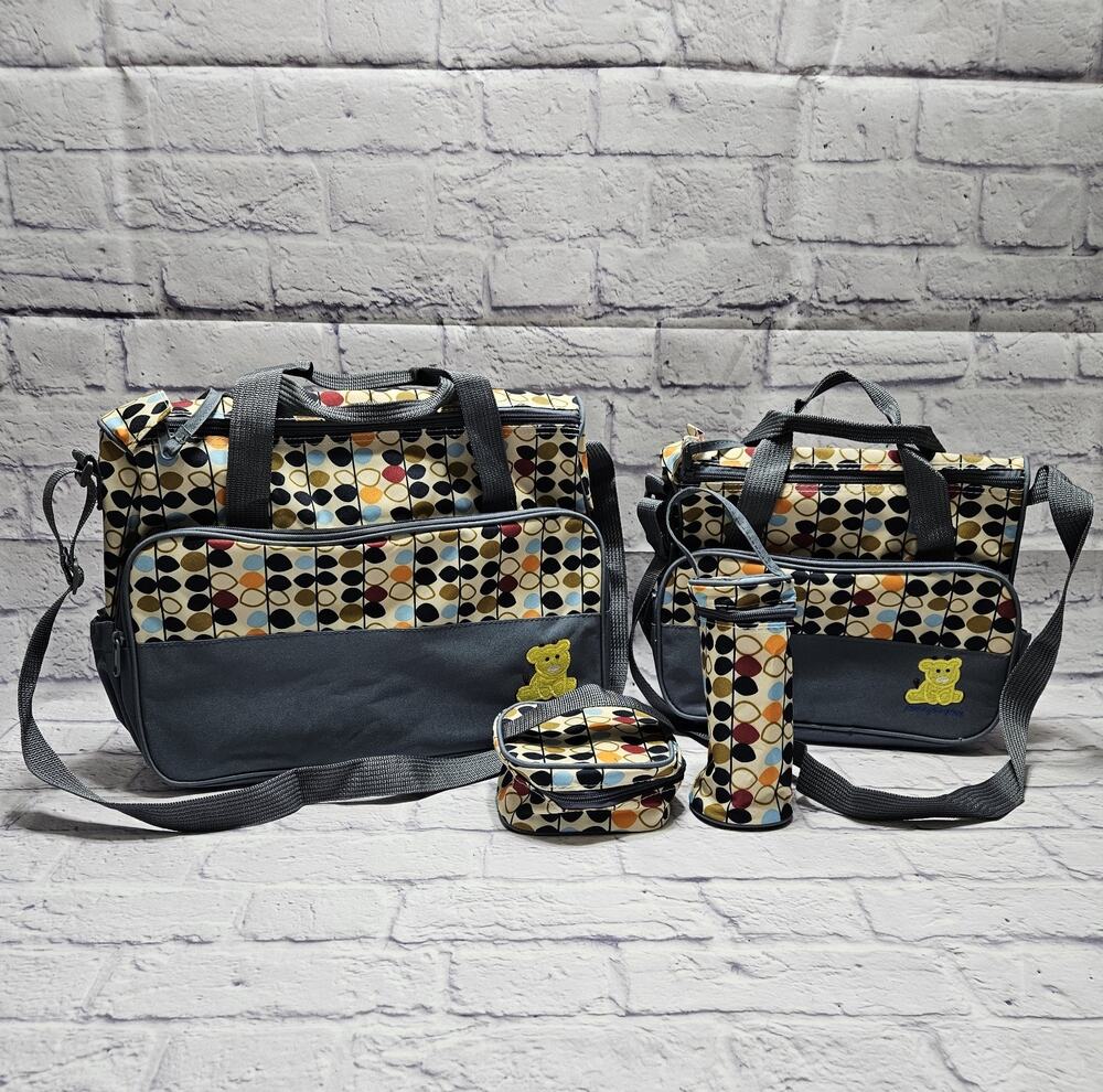 Baby Diaper Bag Set 4 Pc Organizing Blue Polka Dot Tote Changing Supply Giraffe